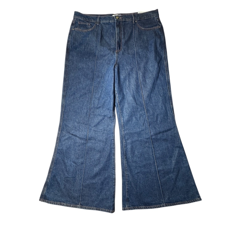 New Loft Wide Leg Jeans Womens 34 Blue High Rise Seam Detail Retro Boho Flare